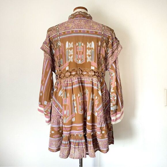 Free People Augustine Mini babydoll dress Brown Pink NWOT size XS Rare - Picture 8 of 13